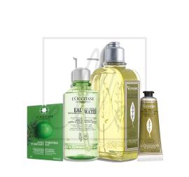 L'occitane the green box gift set (purifying mask - 6ml + verbena shower gel - 250ml + micellar water - 200ml + verbena hand cream - 30ml)